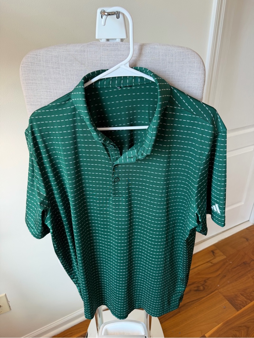 adidas Green Short-Sleeve Polo with Dotted Stripe
